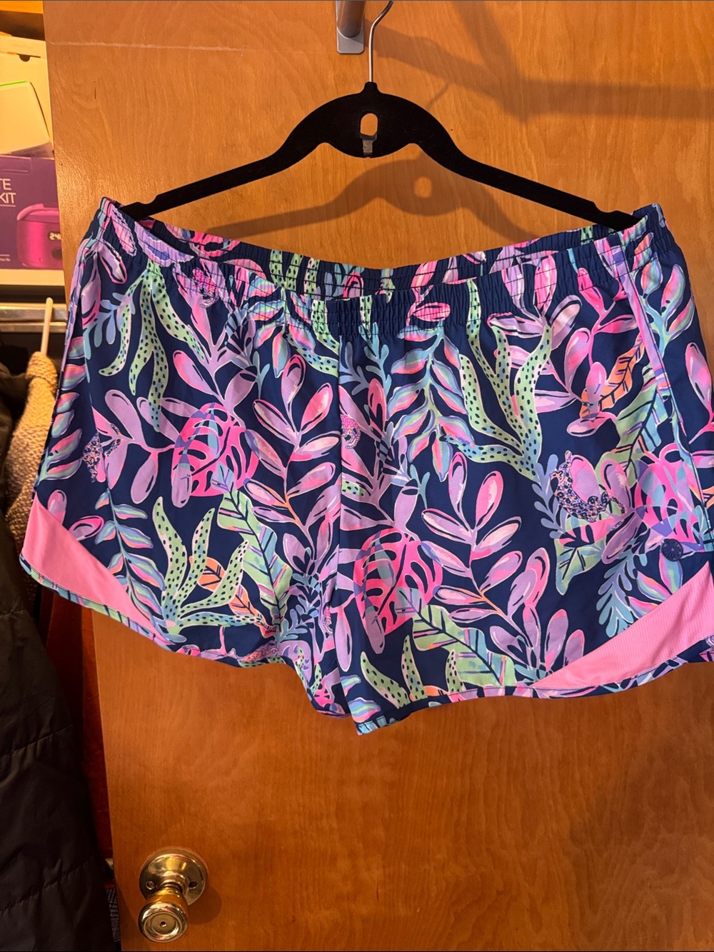 Lily Pulitzer Navy Floral Athletic Shorts with Pink Accents
